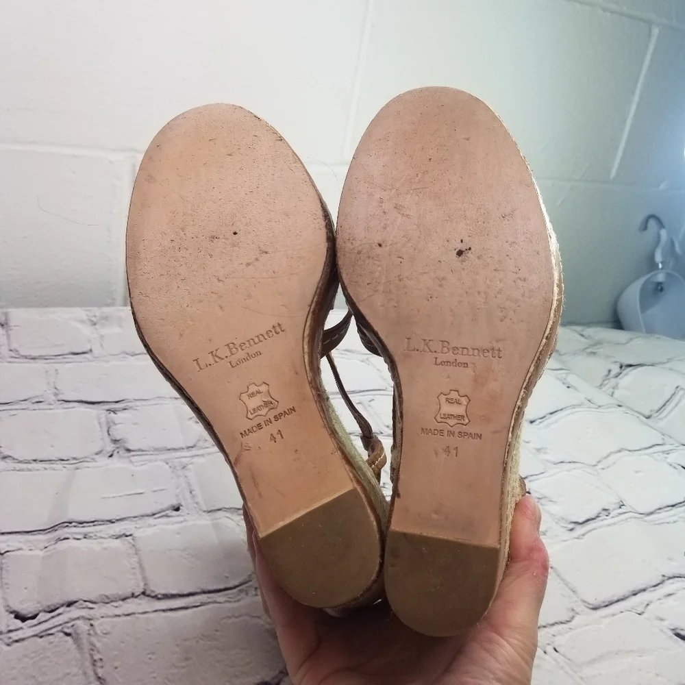 L.K. Bennett strappy leather espadrille wedge platform sandals